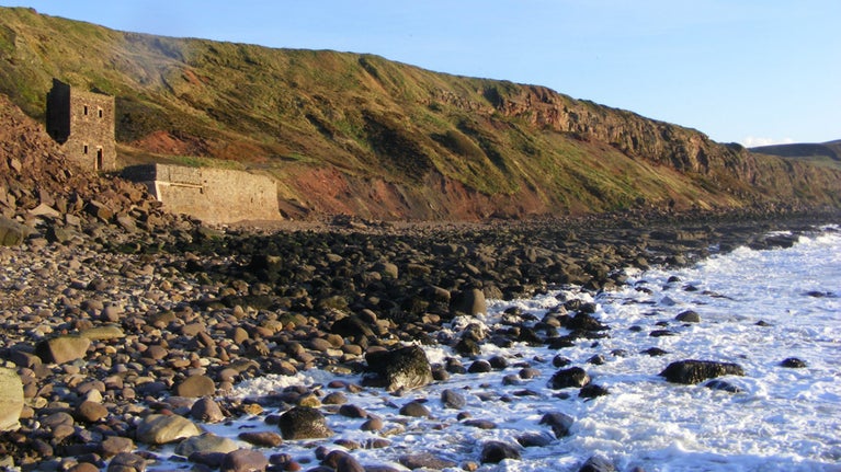 View of old coal mining buildings at Saltom Pit on the Whitehaven Coast, Cumbria